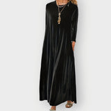 Gwenda - Women's Long Sleeve Velvet Maxi Dress - Black