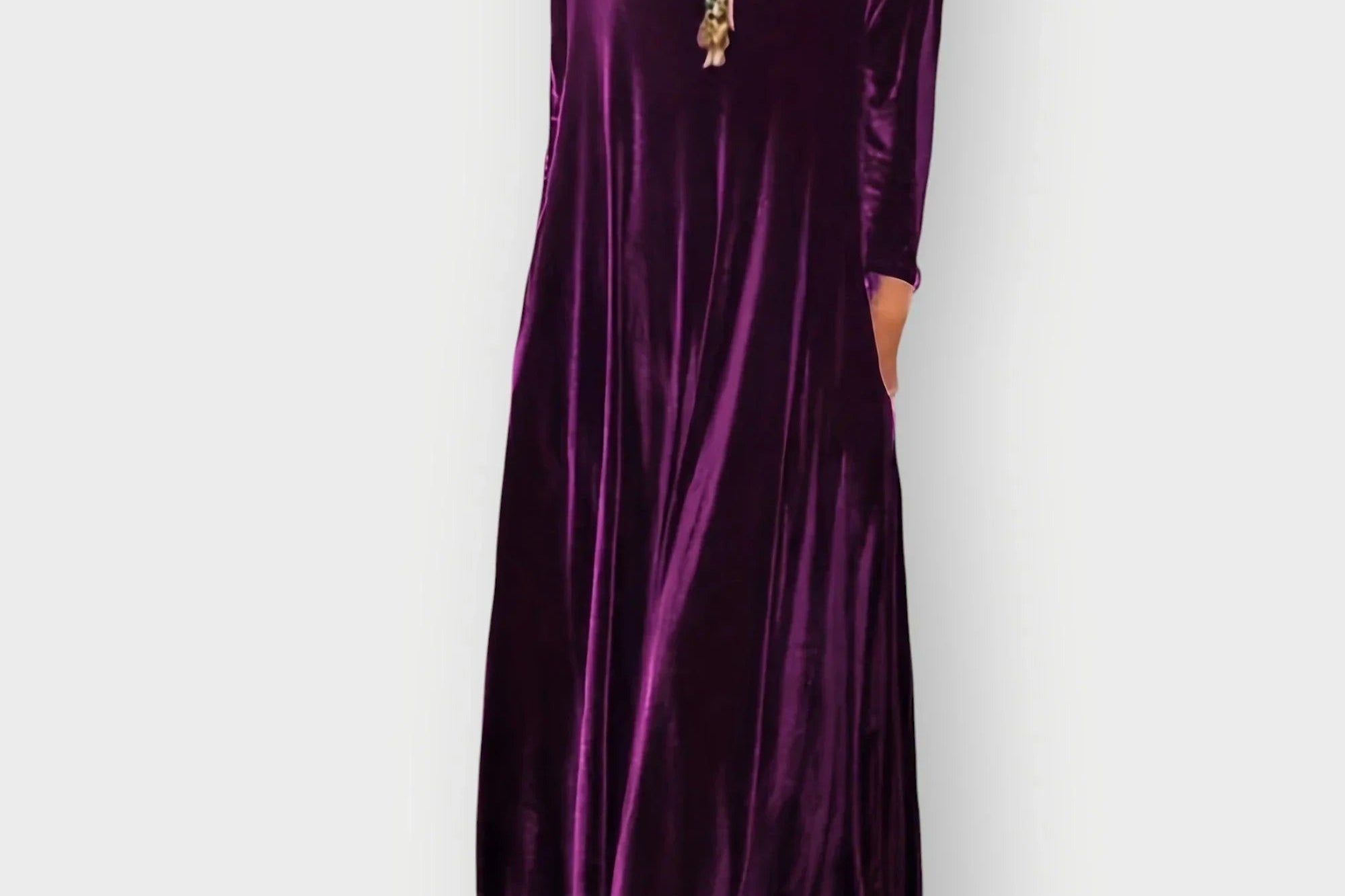 Gwenda - Women's Long Sleeve Velvet Maxi Dress - Purple