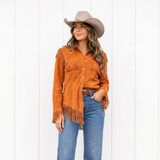 Gwenllian - Women's Fringe Suede-Look Shirt Jacket