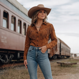 Gwenllian - Women's Fringe Suede-Look Shirt Jacket