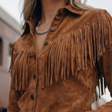 Gwenllian - Women's Fringe Suede-Look Shirt Jacket