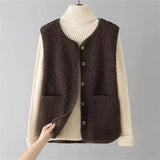 Hana - Women's Sleeveless Teddy Fleece Vest - Brown