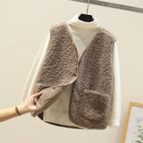 Hana - Women's Sleeveless Teddy Fleece Vest - Khaki