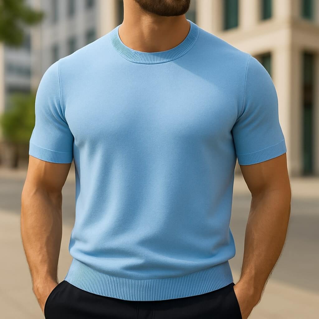 Harlan - Men's Merino Wool and Cashmere-Blend Tailored Tee - Blue