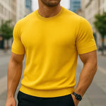 Harlan - Men's Merino Wool and Cashmere-Blend Tailored Tee - Yellow