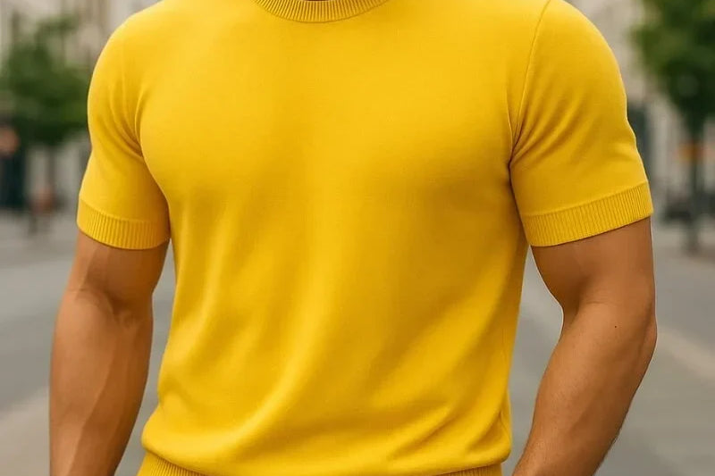 Harlan - Men's Merino Wool and Cashmere-Blend Tailored Tee - Yellow