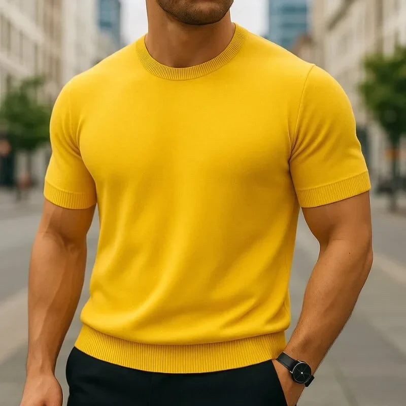 Harlan - Men's Merino Wool and Cashmere-Blend Tailored Tee - Yellow