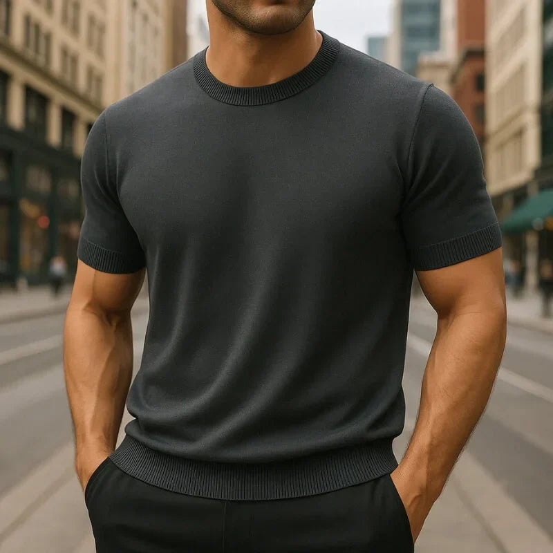 Harlan - Men's Merino Wool and Cashmere-Blend Tailored Tee - Gray