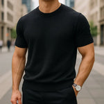 Harlan - Men's Merino Wool and Cashmere-Blend Tailored Tee - Black