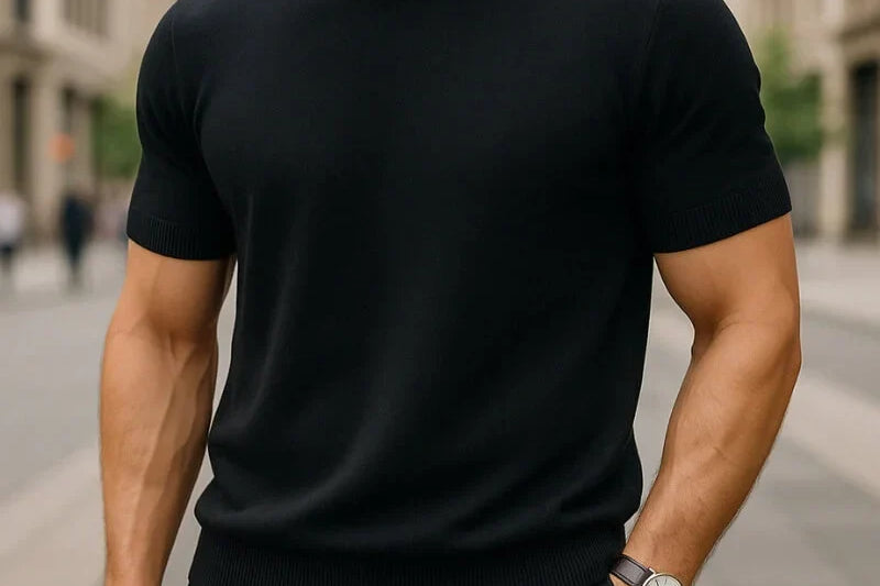 Harlan - Men's Merino Wool and Cashmere-Blend Tailored Tee - Black