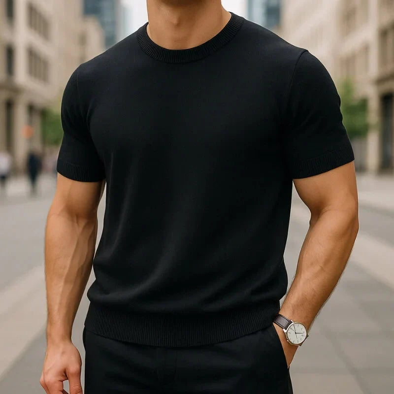 Harlan - Men's Merino Wool and Cashmere-Blend Tailored Tee - Black