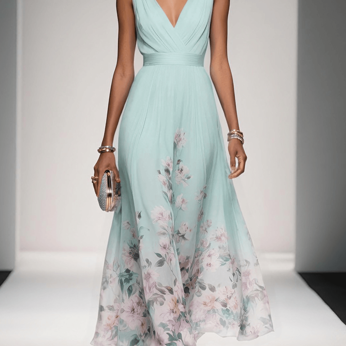 Women's Floral Print Midi Dress | Elegant Wedding Guest Dress