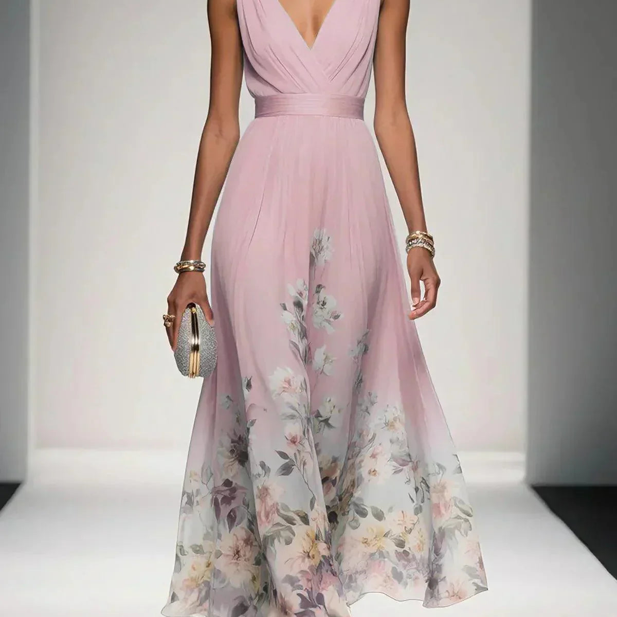 Women's Floral Print Midi Dress | Elegant Wedding Guest Dress
