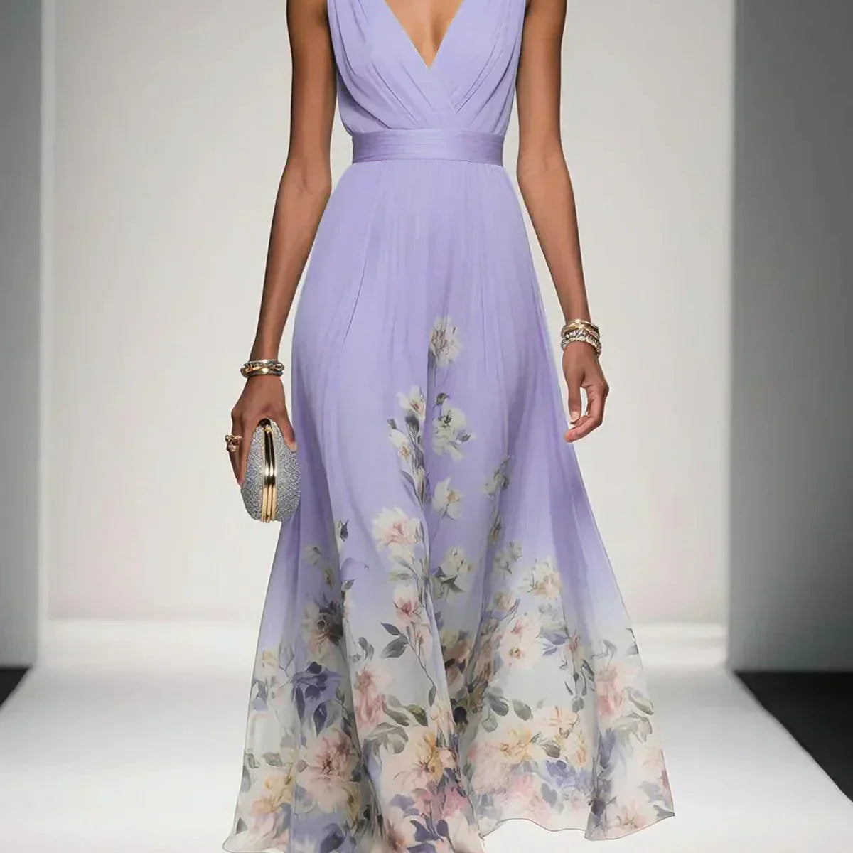 Women's Floral Print Midi Dress | Elegant Wedding Guest Dress