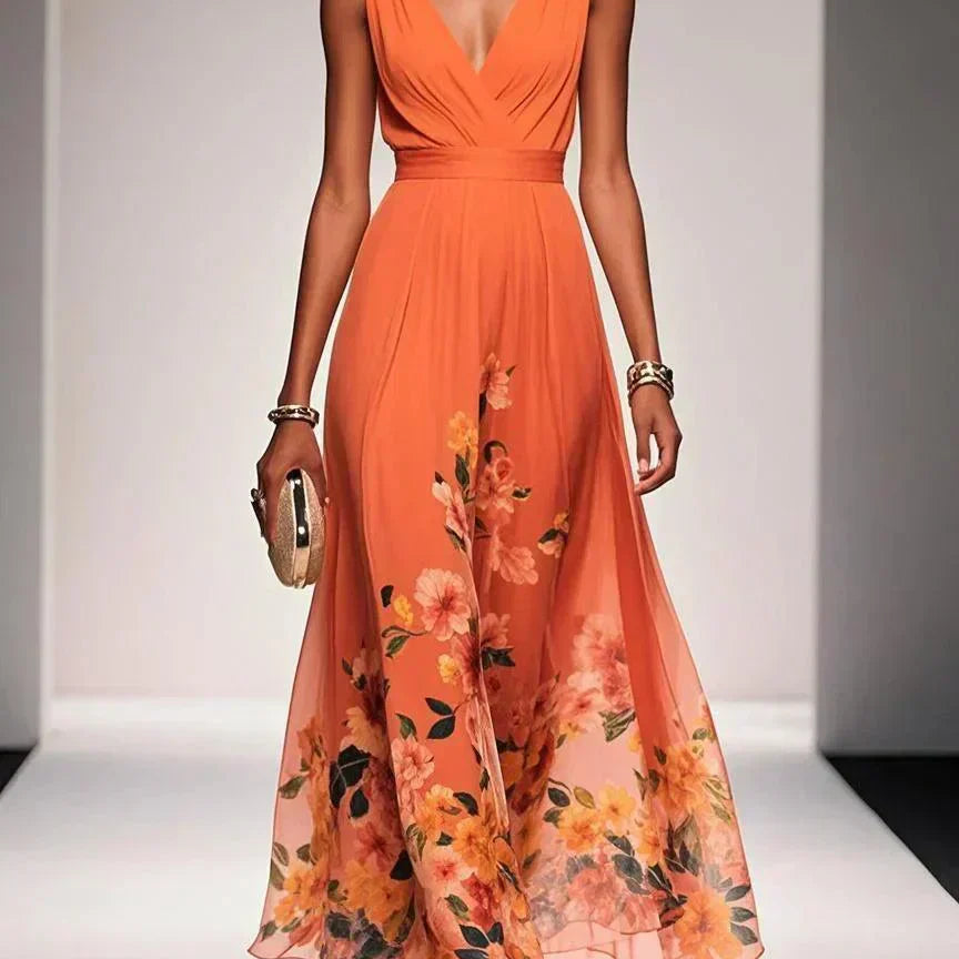 Women's Floral Print Midi Dress | Elegant Wedding Guest Dress