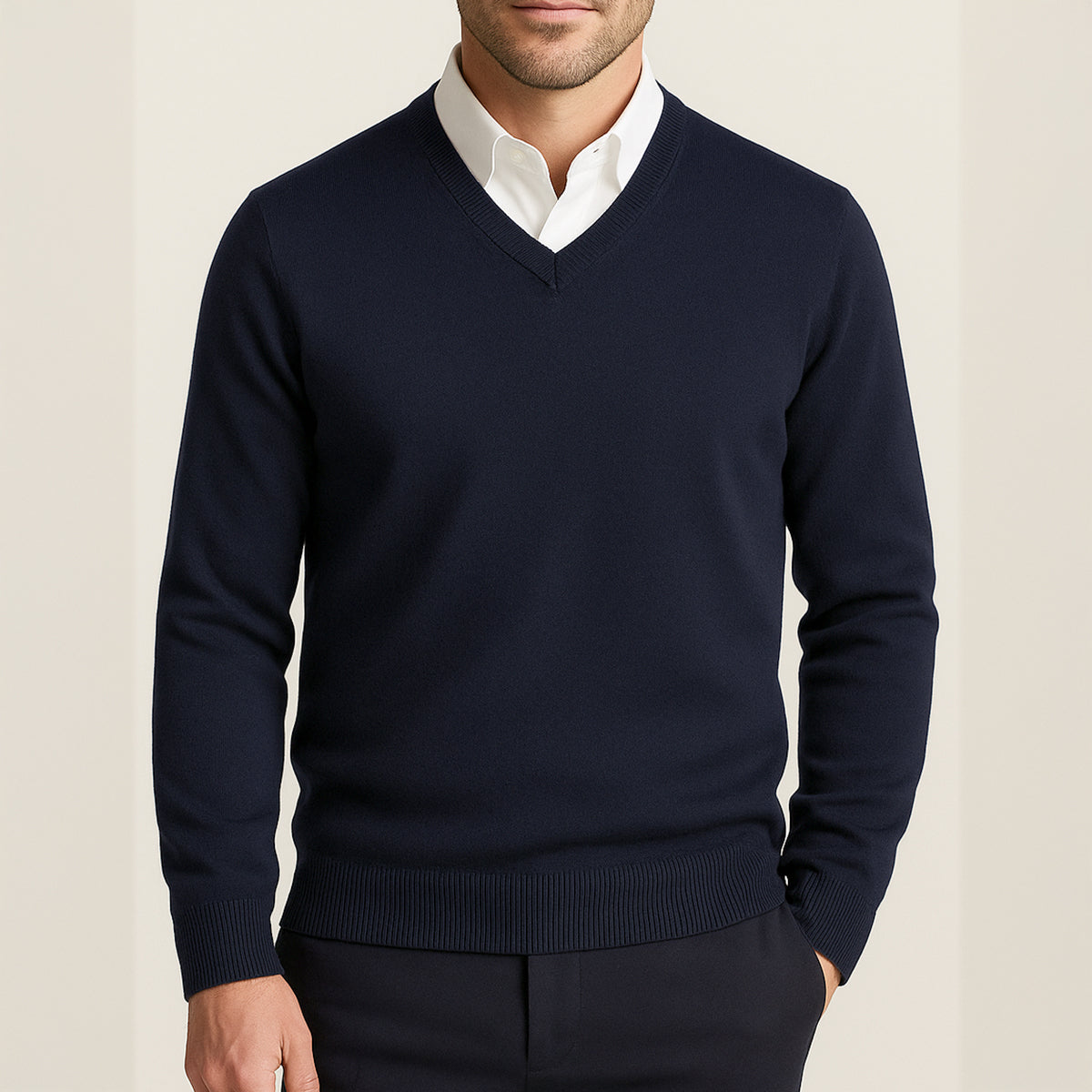 Harrison - Men's Soft Knit V-Neck Sweater with Ribbed Trims