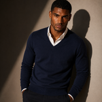 Harrison - Men's Soft Knit V-Neck Sweater with Ribbed Trims - Navy