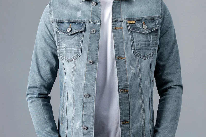 Harry - Men's Faded Stretch Denim Jacket - Gray