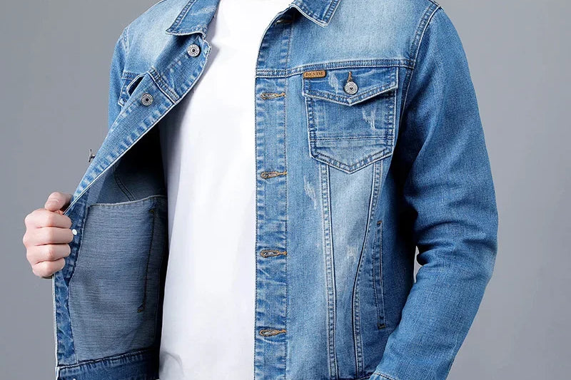 Harry - Men's Faded Stretch Denim Jacket - Light Blue