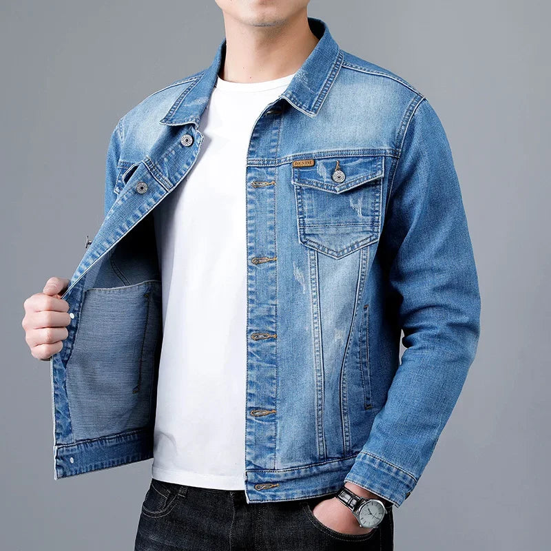 Harry - Men's Faded Stretch Denim Jacket - Light Blue