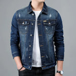 Harry - Men's Faded Stretch Denim Jacket - Dark Blue