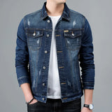 Harry - Men's Faded Stretch Denim Jacket - Dark Blue