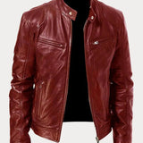 Hector - Men's Leather-Look Zip-Up Moto Jacket - Red
