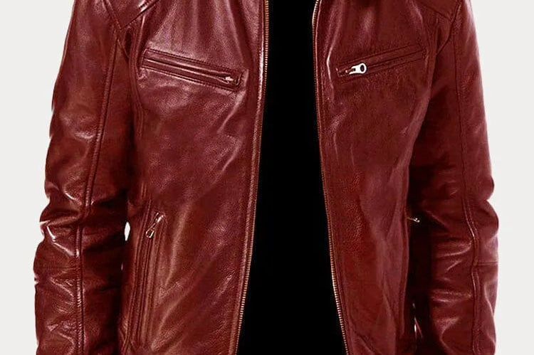 Hector - Men's Leather-Look Zip-Up Moto Jacket - Red