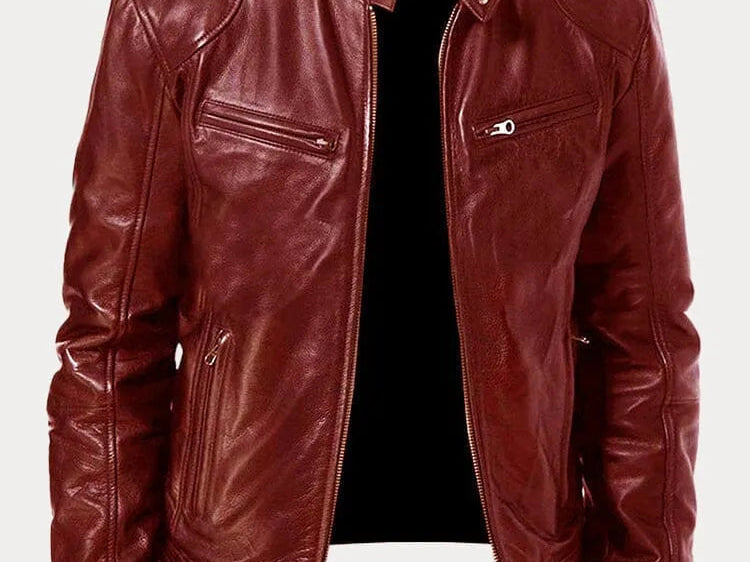 Hector - Men's Leather-Look Zip-Up Moto Jacket - Red