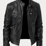 Hector - Men's Leather-Look Zip-Up Moto Jacket - Black