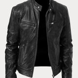 Hector - Men's Leather-Look Zip-Up Moto Jacket - Black