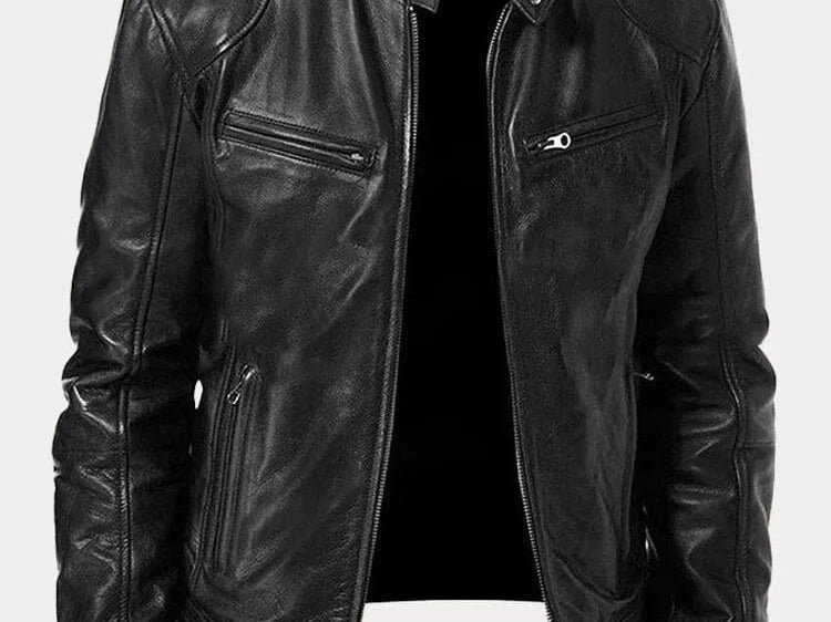 Hector - Men's Leather-Look Zip-Up Moto Jacket - Black