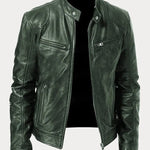 Hector - Men's Leather-Look Zip-Up Moto Jacket - Green