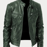 Hector - Men's Leather-Look Zip-Up Moto Jacket - Green