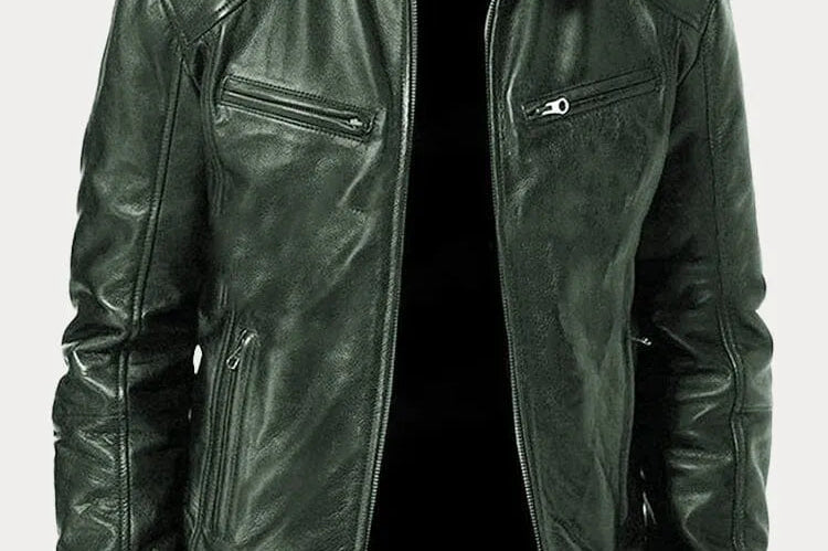Hector - Men's Leather-Look Zip-Up Moto Jacket - Green