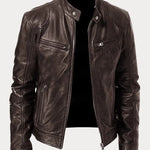 Hector - Men's Leather-Look Zip-Up Moto Jacket - Brown