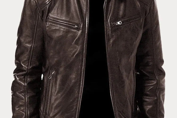 Hector - Men's Leather-Look Zip-Up Moto Jacket - Brown