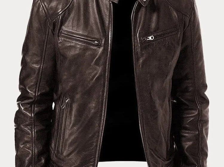 Hector - Men's Leather-Look Zip-Up Moto Jacket - Brown