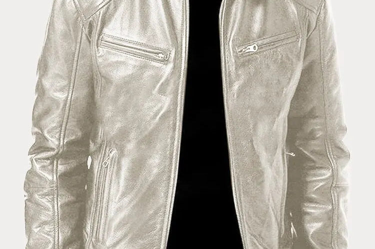 Hector - Men's Leather-Look Zip-Up Moto Jacket - Silver