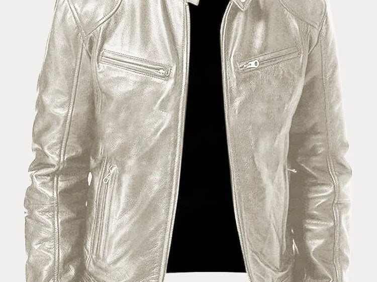 Hector - Men's Leather-Look Zip-Up Moto Jacket - Silver