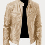 Hector - Men's Leather-Look Zip-Up Moto Jacket - Gold