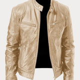 Hector - Men's Leather-Look Zip-Up Moto Jacket - Gold
