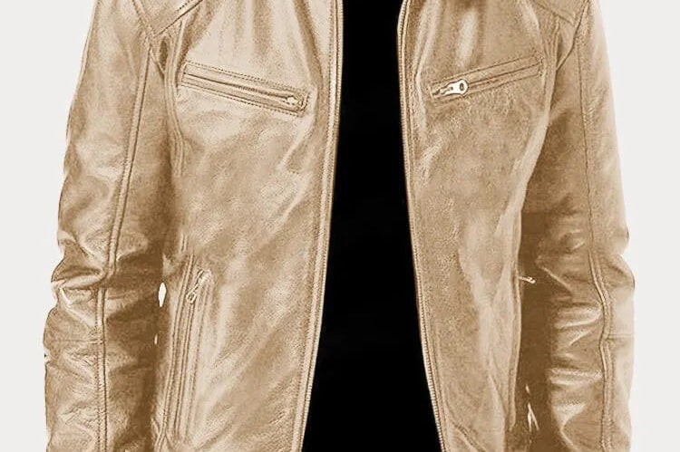 Hector - Men's Leather-Look Zip-Up Moto Jacket - Gold