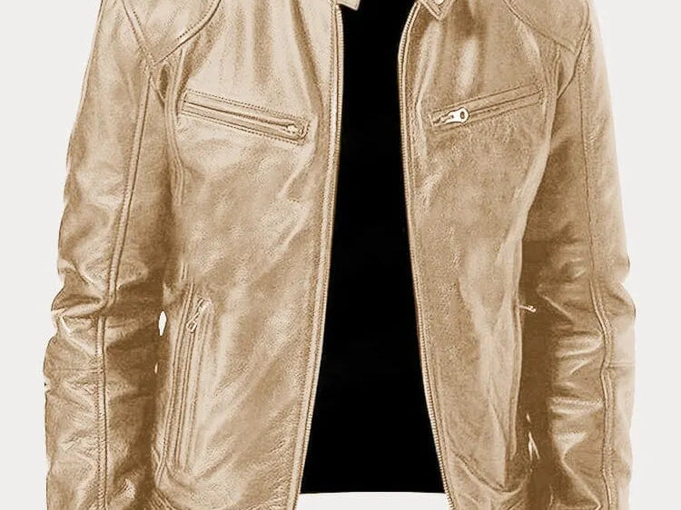 Hector - Men's Leather-Look Zip-Up Moto Jacket - Gold