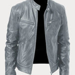 Hector - Men's Leather-Look Zip-Up Moto Jacket - Gray