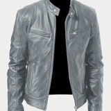 Hector - Men's Leather-Look Zip-Up Moto Jacket - Gray