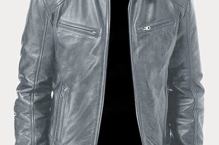 Hector - Men's Leather-Look Zip-Up Moto Jacket - Gray