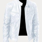 Hector - Men's Leather-Look Zip-Up Moto Jacket - White