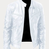 Hector - Men's Leather-Look Zip-Up Moto Jacket - White