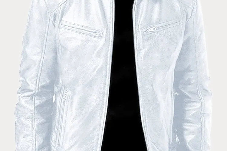 Hector - Men's Leather-Look Zip-Up Moto Jacket - White